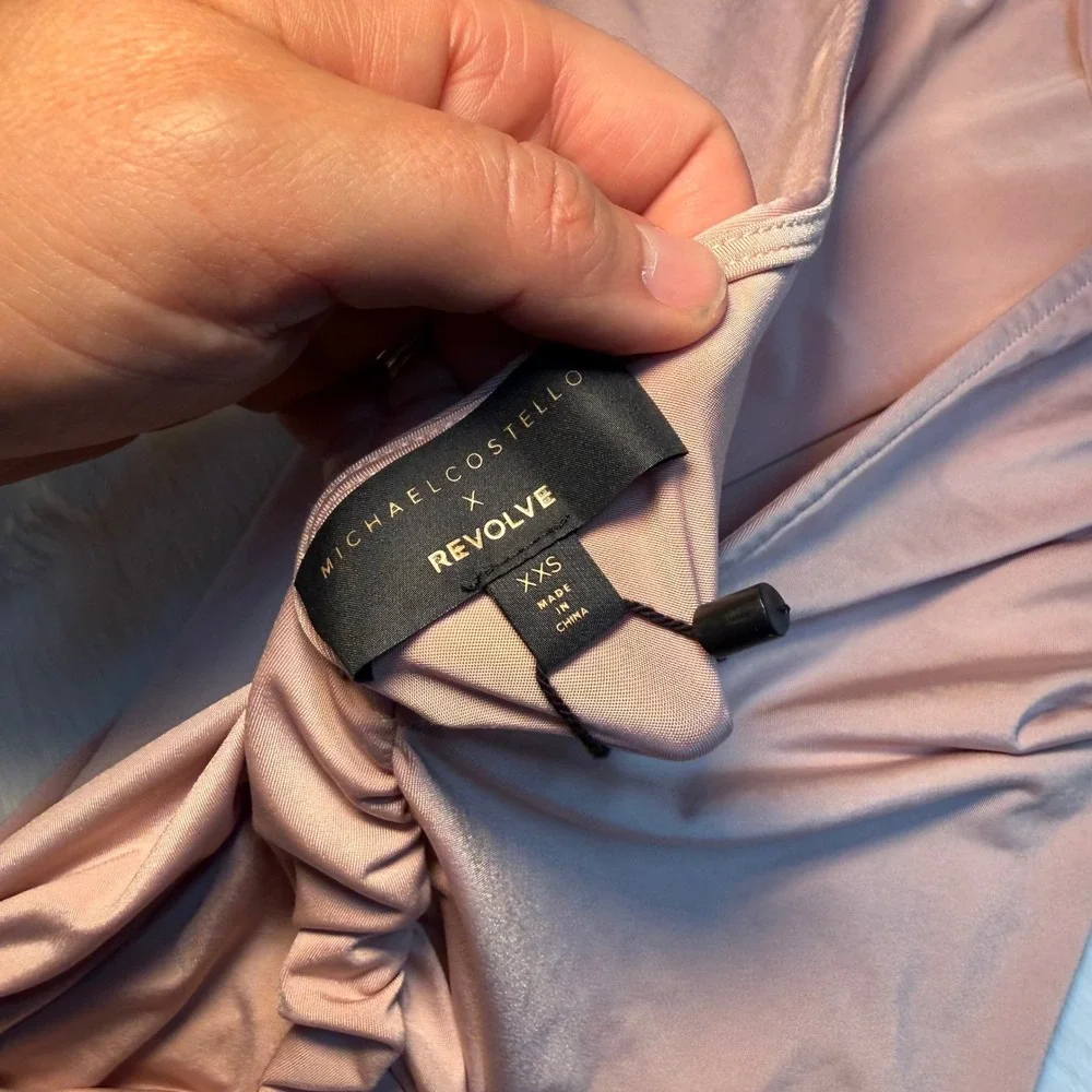 NWT Michael Costello x REVOLVE Pink Ruched Halter Mini Dress Open Back XXS